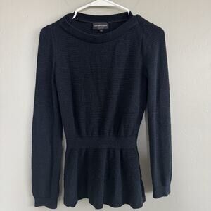 Emporio Armani Women’s Black Sweater Size 40 Peplum Long Sleeve